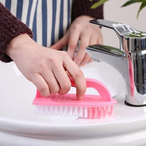 Plastic Iron Shaped Scrubbing Brush Stiff Bristle Scrub Hard Nylon Handle Random Color