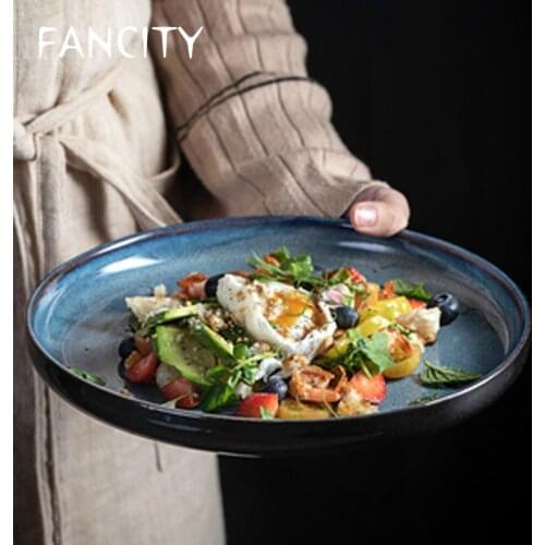 FANCITY Japanese-style tableware round dish dish dish home creative personality ceramic ins western dish deep rice dish dim sum