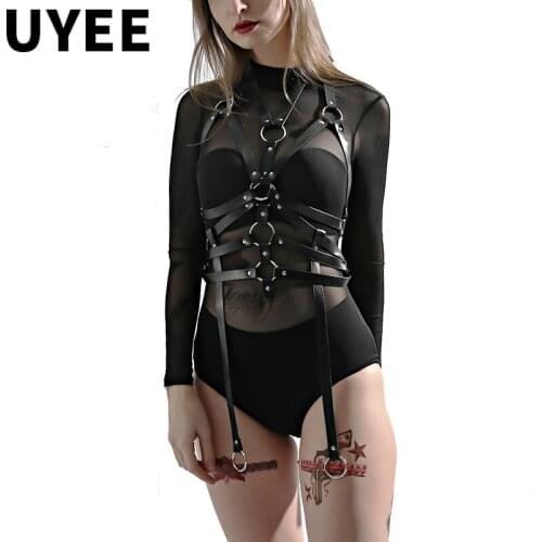 UYEE Sexy Body Harness Lingerie Erotic Belt Womens Underwear Bondage Garter Belt Stockings Crop Top Straps Belt Punk Goth Sek