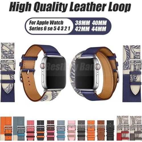 High-quality leather Double Tour Genuine Loop Bracelet for Apple Watch SE 6 5 4 3 2 1 42/38MM 44/40MM Strap for iWatch Wristband