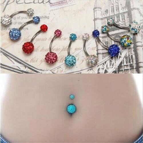 Crystal Double Disco Ball Navel Belly Button Ring Rhinestone Belly Ring Piercing Jewelry 5+8mm
