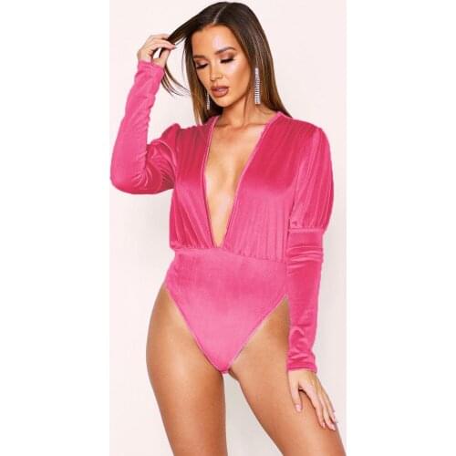 Sexy V Neck Bodysuit Women Long Sleeve Sexy Slim Body Black Bodysuits For Women Clothes Jumpsuit Korean Womens Fleece Jumpsuit
