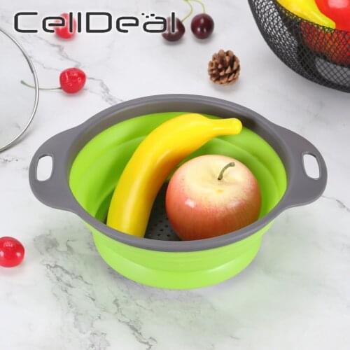 Collapsible Silicone Colander Fruit Vegetable Washing Basket Drain Basket Strainer Foldable Drainer With Handle Kitchen Tools
