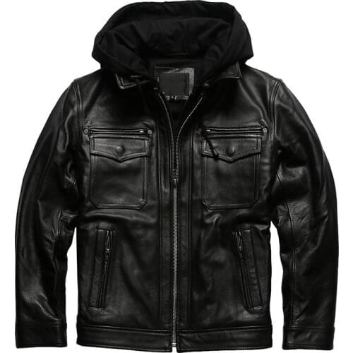 Super Offer! 1911, Asian Size Read Description Genuine Cow Skin Leather Jacket Mens Cowhide Thick Vintage Biker Hoodie Coat
