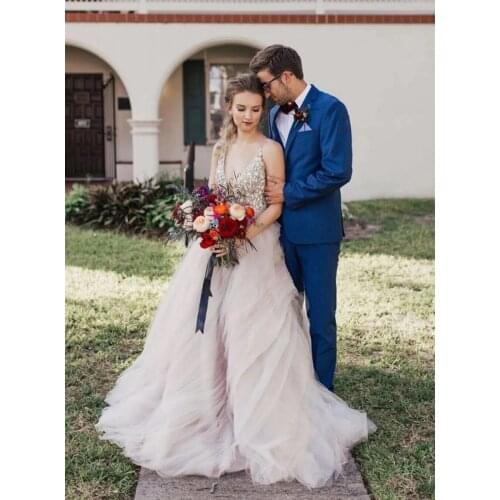 Wedding Dress New 2020 V Neck Luxury Beading Lace Bridal Wedding Gowns Real Photo