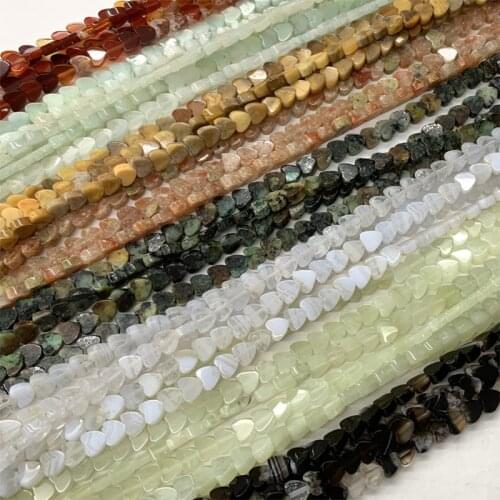 Veemake Amazonite Jade Agate Jasper Turquoise Tiger Eye Aventurine Flat Small Heart DIY Necklace Bracelet Earrings Natural 4mm