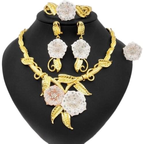 Yulaili Summer Fashion Flower Jewelry Set and African Woman Girl Wearing Earrings Exquisite Bracelet Necklace Jewelry Sets Gifts