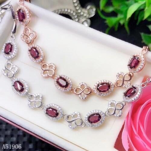 KJJEAXCMY Fine Jewelry 925 sterling silver inlaid natural garnet gemstone bracelet support test