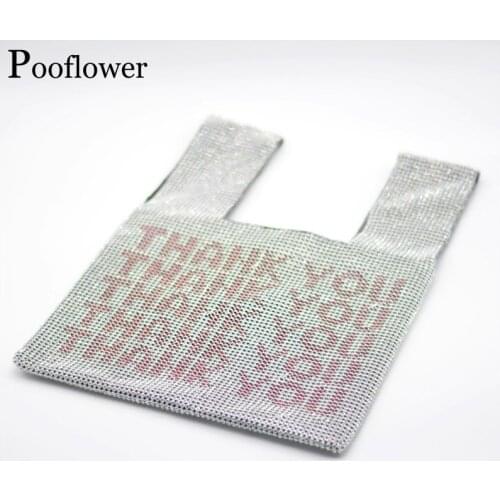 Pooflower 2020 New Women Wedding Party Diamonds Letter Evening Bags Bling Silver Rhinestones Handbags Femme Clutch Purse ZH043