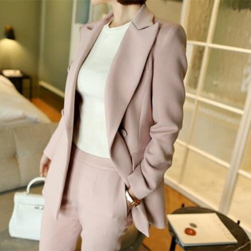 2 piece set women Suit female new style Female business coat solid color double button OL suit blazers+pants trousers Set
