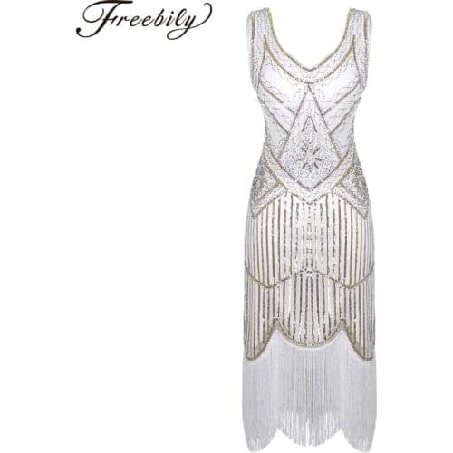 Sexy Sleeveless Royal Black Embroidery Fringe Great Gatsby Party Dress Women 1920s Dress Sequin Beaded Tassels Hem Flapper Dress