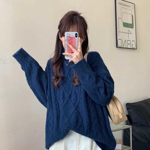 Winter New Warm Soft Waxy Solid Color Twist Loose Womens Sweaters Thick Knit Tops Female Korean Ins Harajuku Pullover For Women