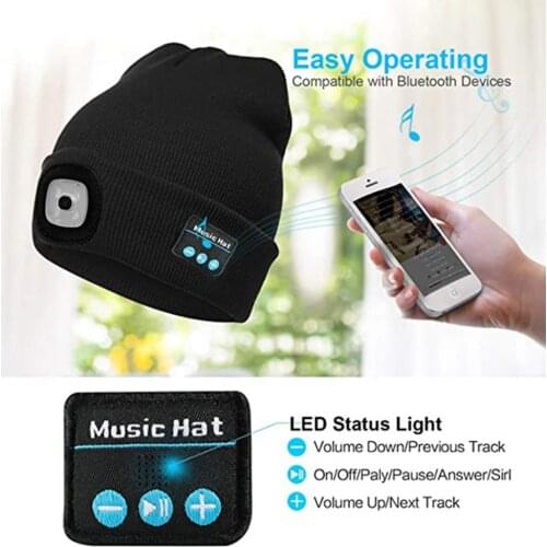 Winter Unisex Beanie Knitted Hat Wireless Bluetooth 5.0 Headphone with LED Light Fashion Knit Cap Men Women Hip Hop Warm Hat