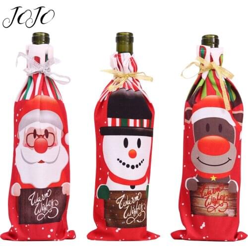 JOJO BOWS 1pc Christmas Printed Bottle Cover Santa Claus Snowman Elk Party Holiday DIY Decoration Christmas Decoration For Home