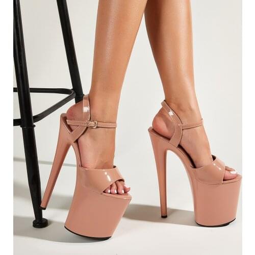 2021 Summer New Female High-Heeled Sandals Sexy Nightclub Waterproof Platform Hollow Buckle Catwalk Womens Heel Height 20 CM