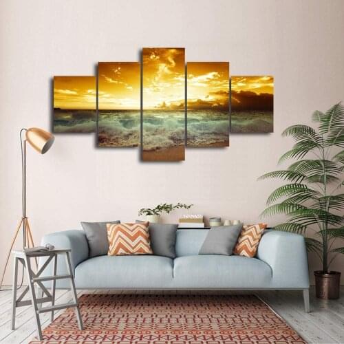 5 Piece Canvas Art Paint Sunset Seascape Beach Decorative Canvas Wall Painting Modular Pictures Oil Paintings