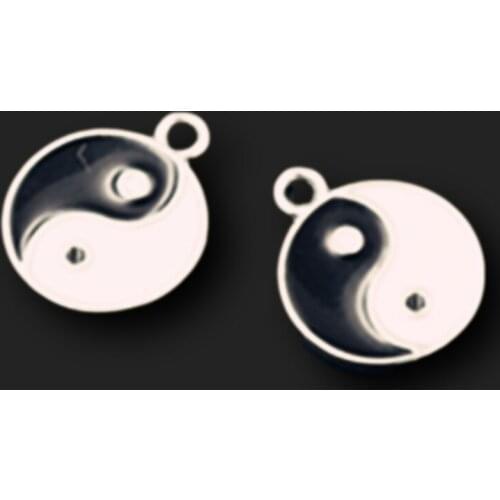 10pcs Silver Color Manual Black and White Glaze Yin and Yang Charm Earring Bracelets DIY Jewelry Double Sided Alloy Pendants