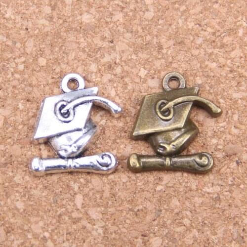 76pcs Charms graduation cap and diploma 17x16mm Antique Pendants,Vintage Tibetan Silver Jewelry,DIY for bracelet necklace