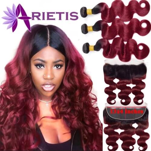 #99j Body Wave Bundles With Closure Brazilian Hair Bundles With Frontal Human Hair Frontal With Bundle Remy Hair For Black Women