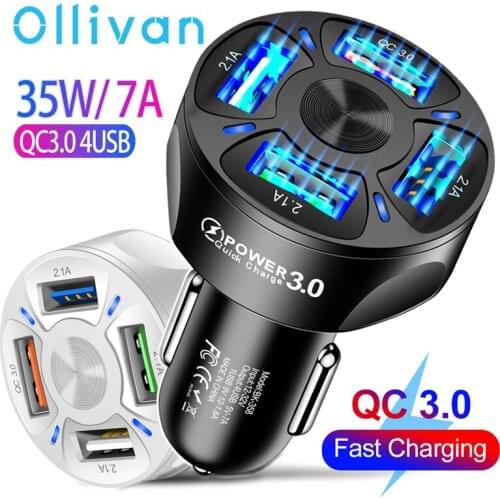 Car Charger Fast Charging 35W 7A QC3.0 USB Universal Phone Quick Charger 4 Ports 12-32V USB Car Adapter Socket For Xiaomi iPhone