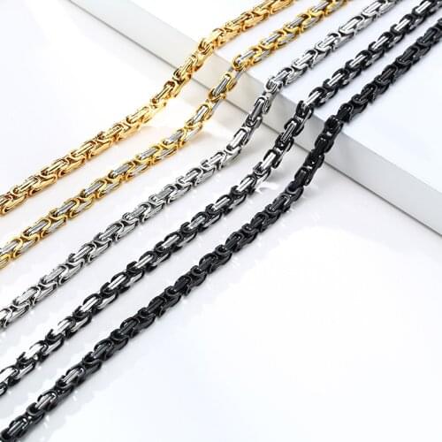Basic 4mm Square Byzantine Chain Necklaces for Men Solid Stainless Steel Metal Punk Rock Male Collar Jewelry 24"
