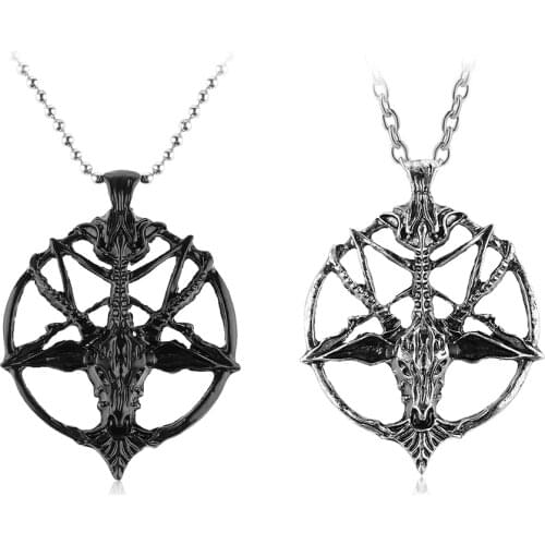 Fashion Retro Pentagram Pan God Skull Goat Head Pendant Chain Necklace Unisex Luck Alloy Vintage Jewelry