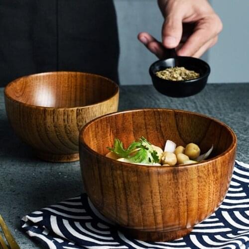 Wooden Bowl Japanese Style Wood Rice Soup Salad Chinese Round Bowl Food Container Large Small Bowl for Kids Tableware