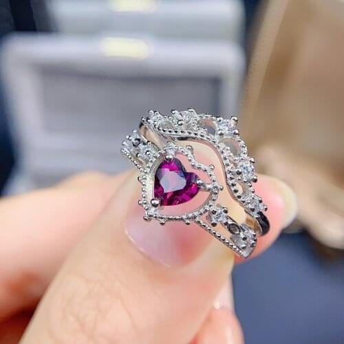 Two wears Natural red garnet gem Ring S925 Silver Natural Gemstone Ring Elegant Hollowing crown girl Women party gift Jewelry