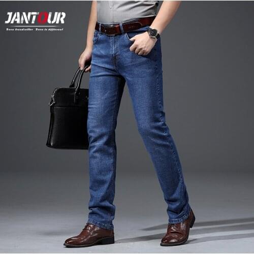 Jantour New Men Business Style Slim fit Straight Jeans Fashion Classic Blue Black Stretch Casual Denim trousers Plus Size 40
