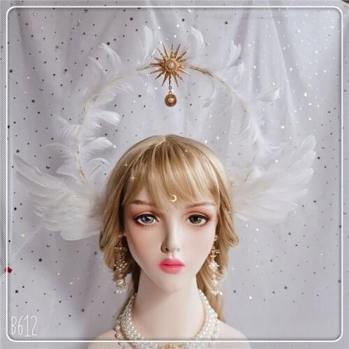 Goddess Virgin Handmade KC Headwear Lolita Notre Dame Halo Sun Apollo Aperture Headband Angel Feather Wings Church Crown Fairy