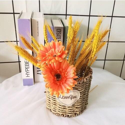 Round Straw Flower Basket Farmhouse Home Decor Wall Hanging Ornament Artificial Flower Basket Door Decor Party Supplies Crafts