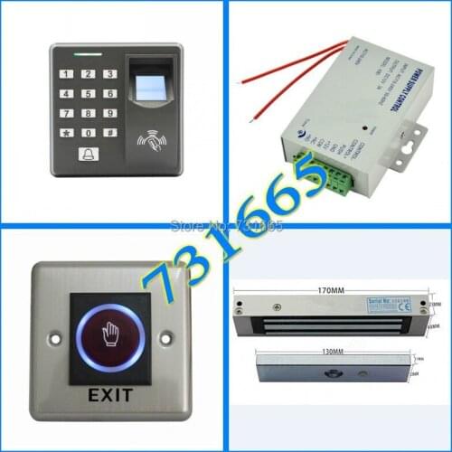 M-F100 fingerprint Access Control + Magnetic Lock + Power Supply and Infrared Exit Button