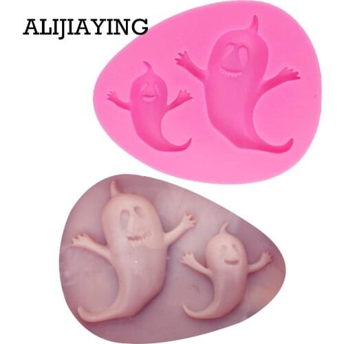 M1321 Ghost Mold Halloween Flexible Push silicone Mold Cake Decoration Polymer Clay tools Mould Food Safe