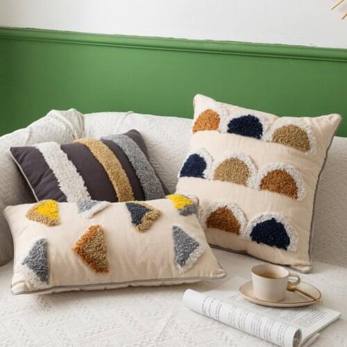 Cushion Cover Tuft Handmade Moroccan Style Geometric Dots Stripe Decoration Pillow Cover 45x45cm 30x50cm for Sofa Bed Ivory