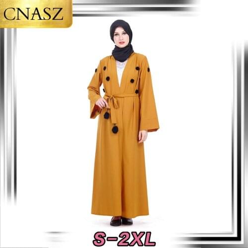 2019 New Cute Sweet Hair Ball Muslim Cardigan Middle Eastern Robe Islamic Caftan Bangladesh Abaya Turkish Autumn Clothing