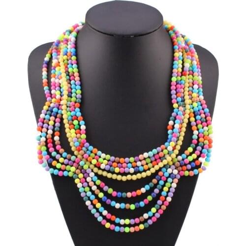 New Arrival Design Fashion Brand Colorful Bead Necklace Choker Pendant Chunky Statement Women Necklace Wholesale