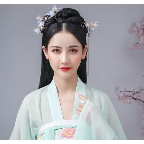 New Retro Chinese Style Butterfly Flower Crystal Pearls Hanfu Dress Long Tassel Hairpins Hair Combs Jewelry Sets for Women Girls