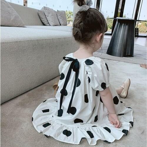 2-6Y Girls Polka-Dot Dress 2021 Summer Polka Dot Cotton With Bow Ball Gown Clothing Kids Baby Princess Dresses Children Clothes