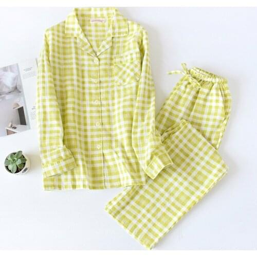 SeeBest 100% Cotton Plaid Pajamas for Women Men Long Sleeve Gingham Loung Wear Homewear Sleepwear Couple Pajamas Sets 2020