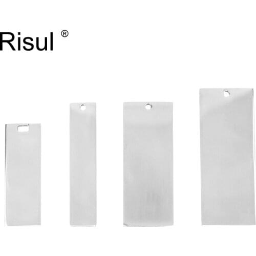 Risul Mix rectangle Charms bail hole Bar pendant Blank Diy print Id keyring tag mirror polish stainless steel wholesale 20pcs