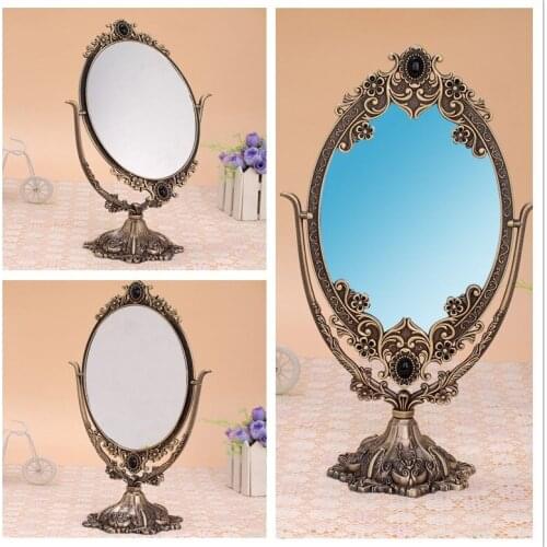 Retro European Wizard of Oz Double-sided Table Mirror Creative Princess Makeup Mirror Bronze Silver Embossed Antique Metal Frame