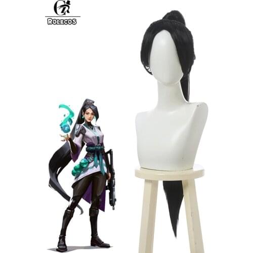ROLECOS Game Valorant Sage Cosplay Wig Sage Cosplay Hair 80cm Black Headwear Women Cosplay Synthetic Long Hair Straight Hair