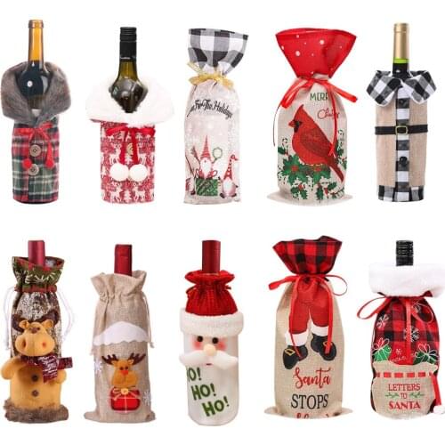 Christmas Wine Bottle Cover Merry Christmas Decor For Home 2021 Navidad Noel Christmas Ornaments Xmas Gift Happy New Year 2022