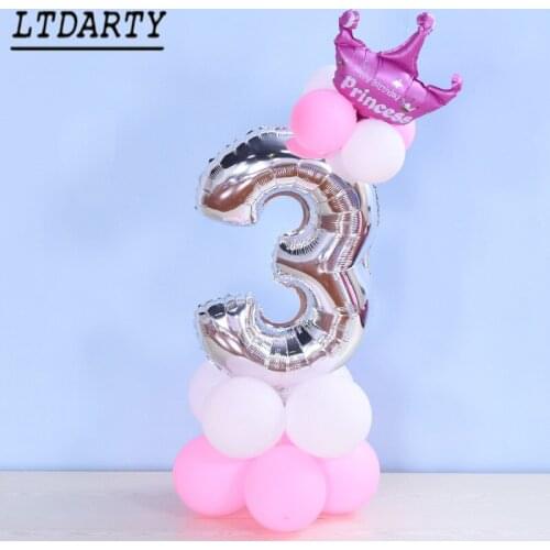 Silver 30inch Number 0-9 Foil Balloon Baby Shower White pink Latex Balloons 0-9 year old Birthday Party Decor Stand Set