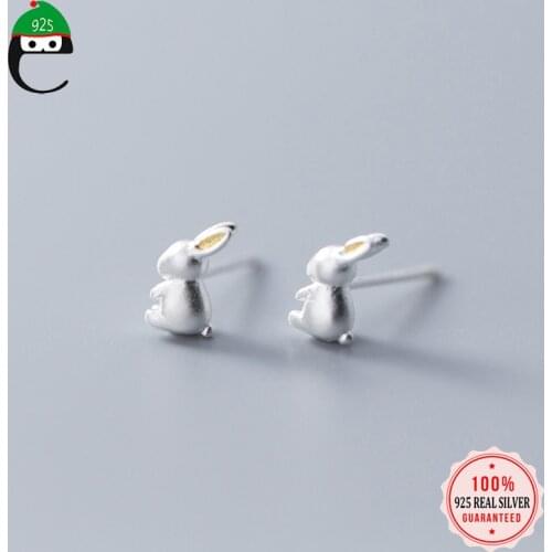 ElfoPlataSi 925 Real Sterling Silver Cute Rabbit Stud Earring For Women Teens Girl Kid Lady Silver Jewelry Gift Wholesale XY1052