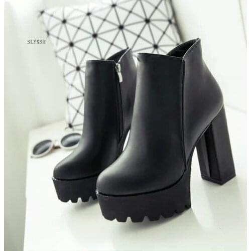 SLYXSH 2019 winter fashion boots thick heel boots platform high-heeled boots fleece lined boots womens shoes