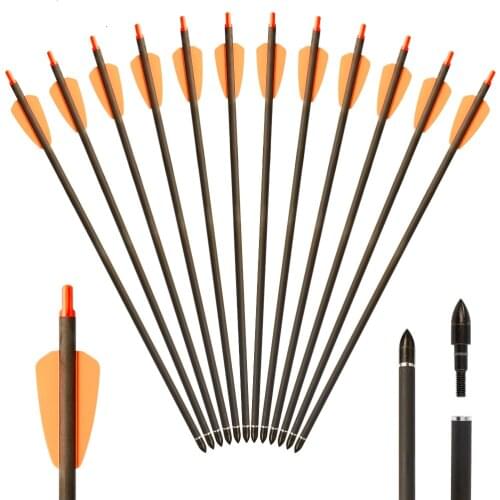 6Pcs/12Pcs/24Pcs Huntingdoor Crossbow Hunting Arrows 15inch Orange Feather Pure Carbon Arrows Outdoor Archery Shooting Arrow