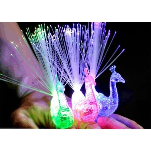Creative luminous ring children peacock finger light discoloration peacock open screen fiber-optic lamp floor stalls flash toys