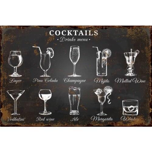 Cocktail Vintage Metal Plates Wall Poster Drinks Decoration for Home Bar Accessories Wine Tin Sign Garden Decoration Outdoor