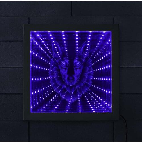 3D Wolf Head Design Infinity Mirror LED Vortex Tunnel Interstellar Mirror Wildlife Animals Mirrored light Atmosphere Home Decor